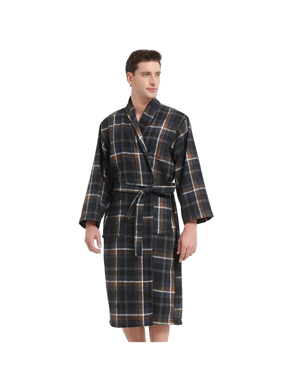 Mens Robe -Soft Microfiber Flannel Bathrobe for Unisex,Scottish Plaid Robe with